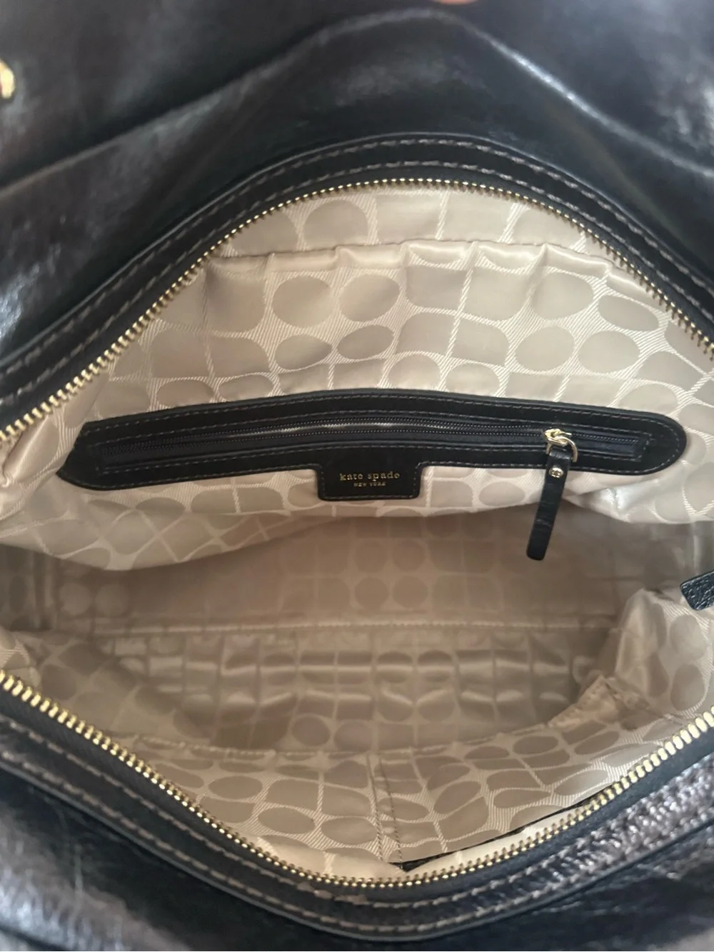 Classic Kate Spade Black Leather Satchel Handbag with Gold Hardware